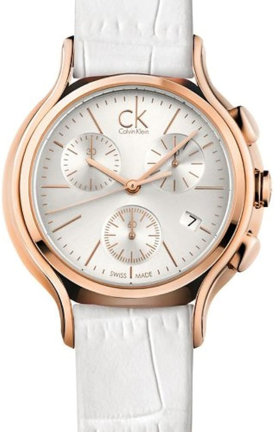 Calvin Klein Skirt Chronograph White Dial White Leather Strap Watch for Women - K2U296L6