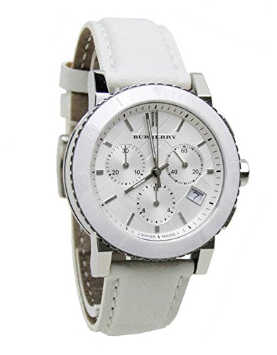 Burberry City Chronograph White Dial White Leather Strap Watch For Women - BU9701