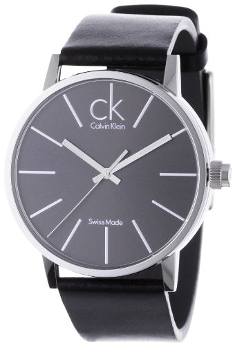 Calvin Klein Minimal Black Dial Black Leather Strap Watch for Men - K7621107