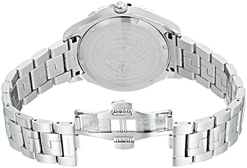 Versace Hellenyium GMT Black Dial Silver Steel Strap Watch for Men - V11020015