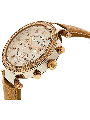 Michael Kors Parker Chronograph White Dial Tan Leather Strap Watch for Women - MK5633