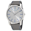 Calvin Klein City Silver Dial Grey Leather Strap Watch for Men - K2G211Q4