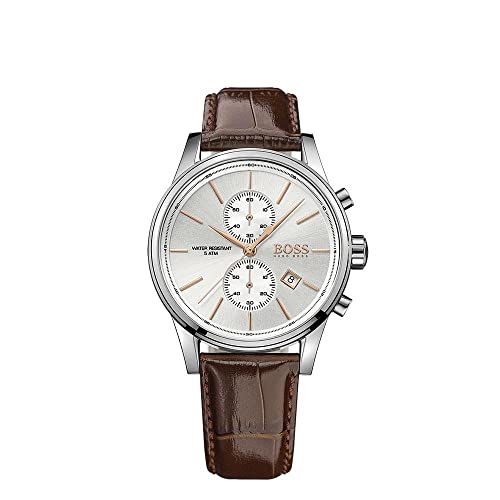 Hugo Boss Jet Chronograph Quartz Silver Dial Brown Leather Strap Watch For Men - HB1513280