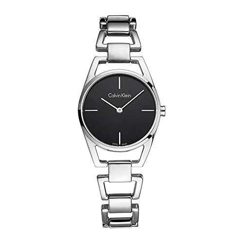 Calvin Klein Dainty Black Dial Silver Steel Strap Watch for Women - K7L23141