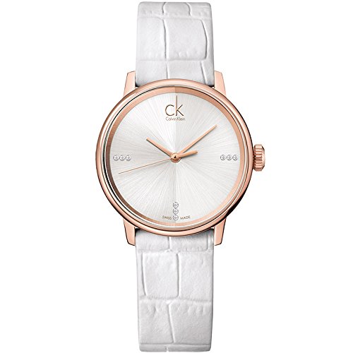 Calvin Klein Accent White Dial White Leather Strap Watch for Women - K2Y2Y6KW