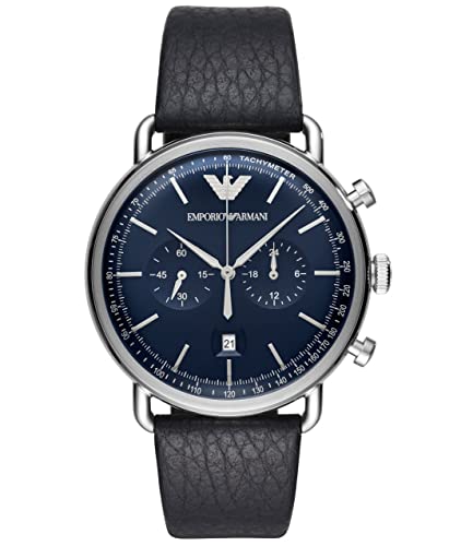 Emporio Armani Aviator Chronograph Blue Dial Blue Leather Strap Watch For Men - AR11105