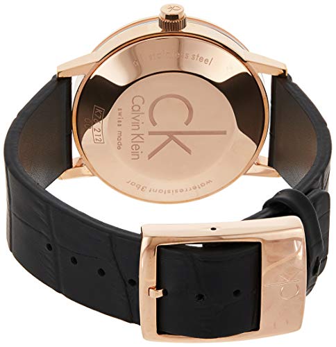 Calvin Klein Post Minimal Rose Gold Dial Black Leather Strap Watch for Men - K7621201