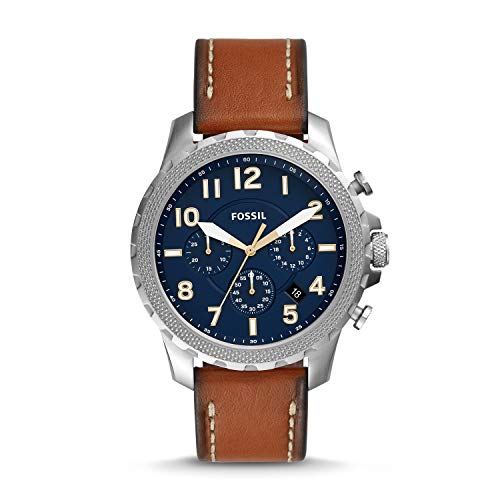 Fossil Bowman Chronograph Luggage Blue Dial Brown Leather Strap Watch for Men - FS5602