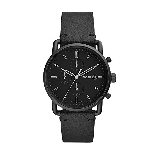 Fossil Commuter Black Dial Black Leather Strap Watch for for Men - FS5504