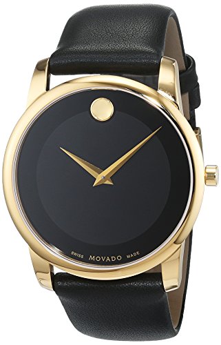 Movado Museum Black Dial Black Leather Strap Watch For Men - 606876