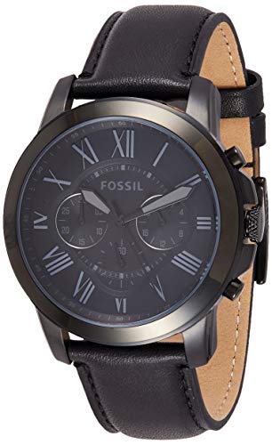 Fossil Grant Chronograph Black Dial Black Leather Strap Watch for Men - FS5132