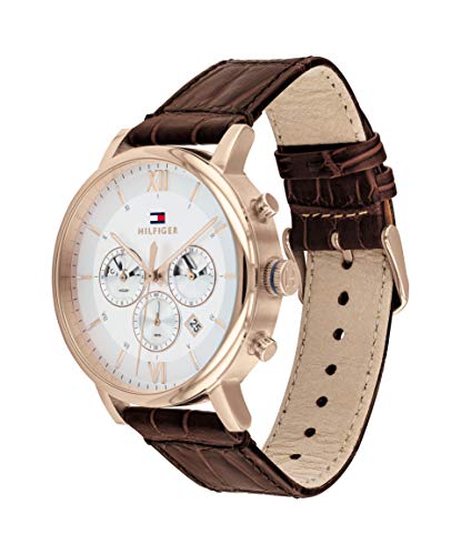 Tommy Hilfiger Evan White Dial Brown Leather Strap Watch for Men - 1710394