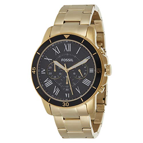 Fossil Inscription Automatic Black Dial Gold Steel Strap Watch for Men - FS5267