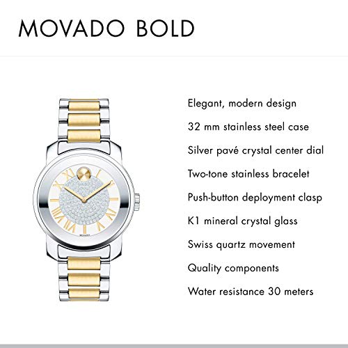 Movado Bold Silver Dial Two Tone Steel Strap Watch For Women - 3600256