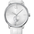 Calvin Klein Accent Silver Dial White Leather Strap Watch for Women - K2Y211K6