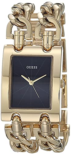 Guess Trend Multi Chain Black Dial Gold Steel Strap Watch for Women - U1117L5