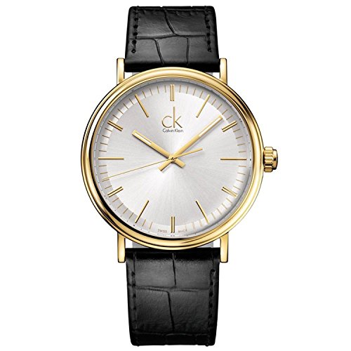 Calvin Klein Surround Silver Dial Black Leather Strap Watch for Men - K3W215C6