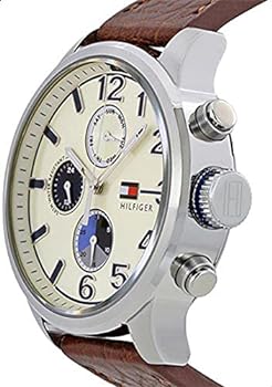 Tommy Hilfiger Jackson Multi-Function Silver Dial Brown Leather Strap Watch for Men - 1791239