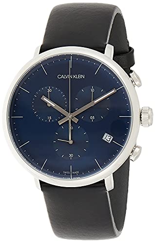 Calvin Klein High Noon Chronograph Blue Dial Black Leather Strap Watch for Men - K8M271CN