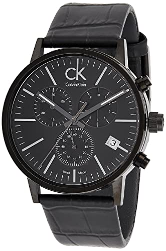 Calvin Klein Post Minimal Chronograph Black Dial Black Leather Strap Watch for Men - K7627401