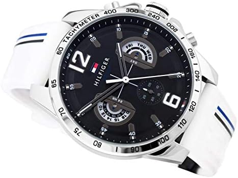 Tommy Hilfiger Multi Function Quartz Black Dial White Rubber Strap Watch for Men - 1791475