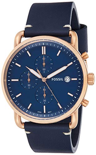 Fossil The Commuter Chronograph Blue Dial Blue Leather Strap Watch for Men - FS5404