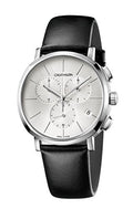 Calvin Klein Posh Silver Dial Black Leather Strap Watch for Men - K8Q371C6