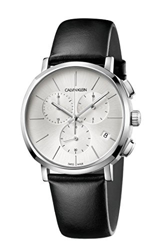 Calvin Klein Posh Silver Dial Black Leather Strap Watch for Men - K8Q371C6