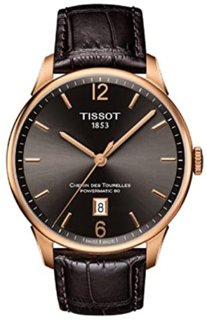 Tissot T Classic Chemin Des Tourelles Powermatic 80 Brown Dial Brown Leather Strap Watch for Men - T099.407.36.447.00