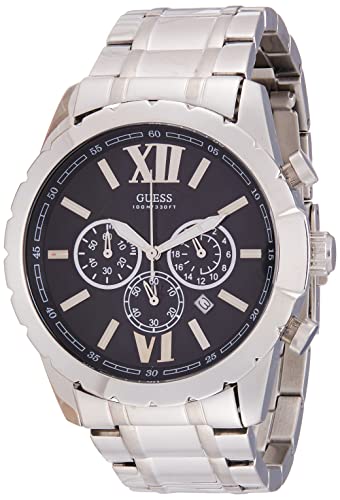 Guess Chronograph Black Dial Silver Steel Strap Watch for Men - W0193G2