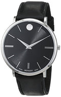 Movado Ultra Slim Black Dial Black Leather Strap Watch For Men - 0607086