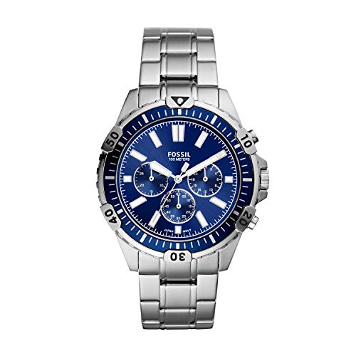 Fossil Garrett Chronograph Blue Dial Silver Steel Strap Watch for Men - FS5623