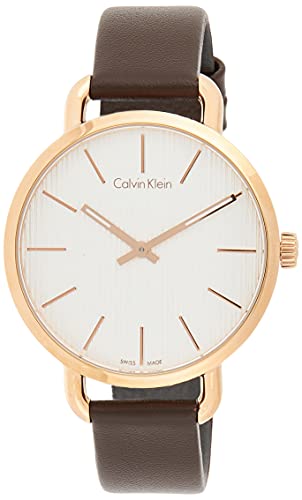 Calvin Klein Even White Dial Brown Leather Strap Watch for Women - K7B236G6