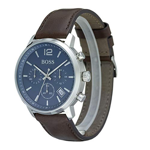 Hugo Boss Attitude Blue Dial Brown Leather Strap Watch for Men - 1513606