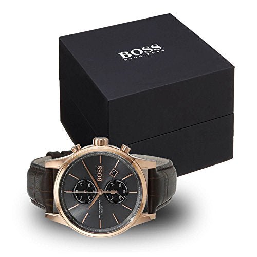 Hugo Boss Jet Grey Dial Brown Leather Strap Watch for Men - 1513281