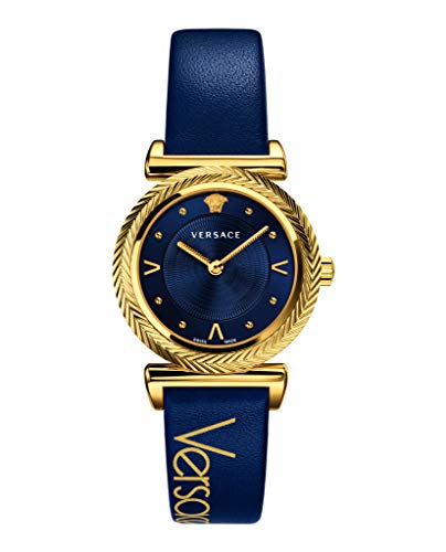 Versace Greca Blue Dial Blue Leather Strap Watch for Women - VERE00218