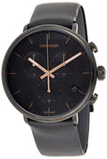 Calvin Klein High Noon Chronograph Black Dial Black Leather Strap Watch for Men - K8M274CB