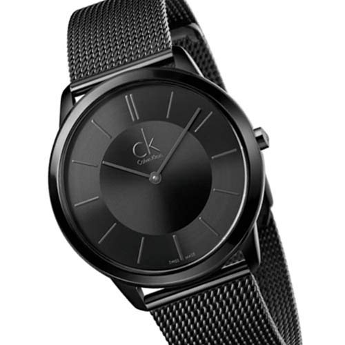 Calvin Klein Minimal Black Dial Black Mesh Bracelet Watch for Men - K3M214B1