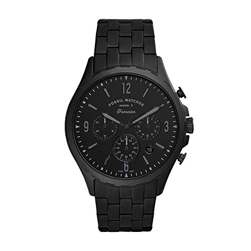 Fossil Forrester Chronograph Black Dial Black Steel Strap Watch for Men - FS5697