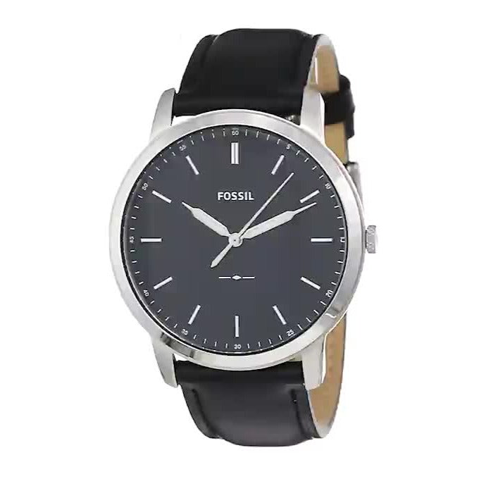 Fossil The Minimalist Three Hand Black Dial Black Leather Strap Watch for Men - FS5398