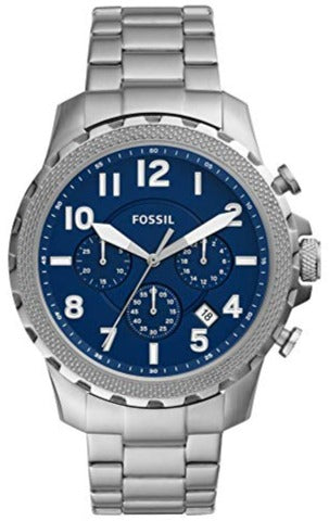 Fossil Bowman Chronograph Blue Dial Silver Steel Strap Watch for Men - FS5604