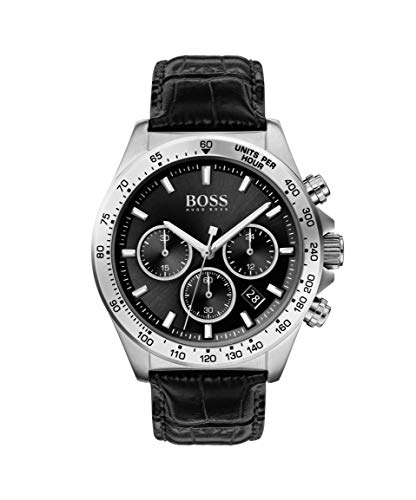 Hugo Boss Ikon Black Dial Black Leather Strap Watch for Men - 1513178