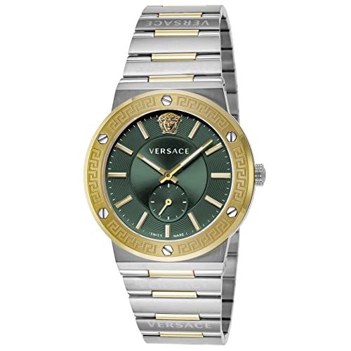 Versace Greca Green Dial Silver Steel Strap Watch for Men - VEVI00420