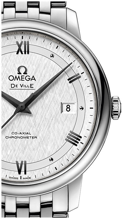 Omega De Ville Prestige Co Axial Automatic White Dial Silver Steel Strap Watch for Men - 424.10.40.20.02.005