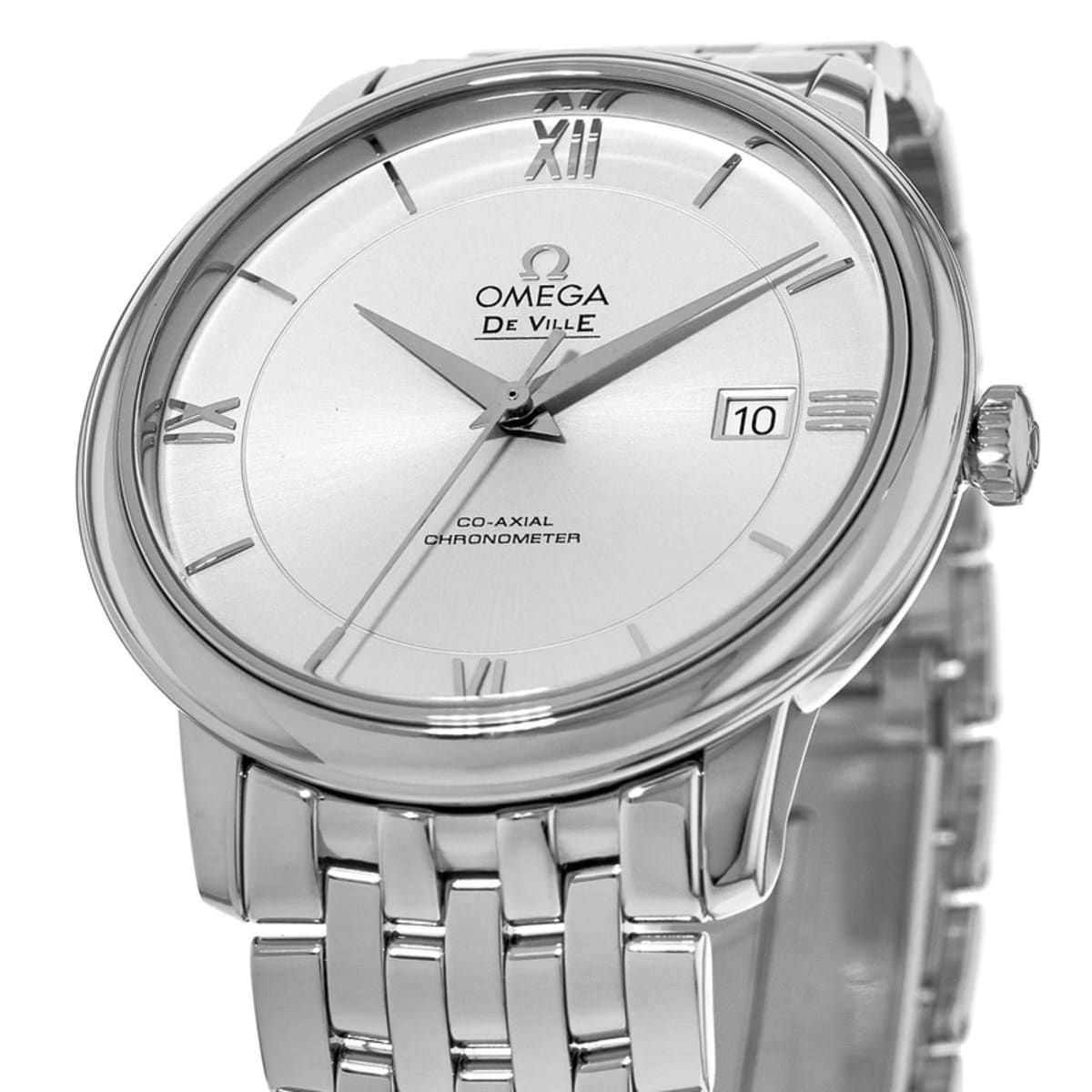 Omega De Ville Prestige Co-Axial Silver Dial Silver Steel Strap Watch for Men - 424.10.40.20.02.003