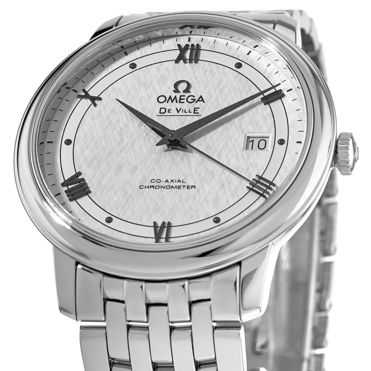 Omega De Ville Prestige Co Axial Automatic White Dial Silver Steel Strap Watch for Men - 424.10.40.20.02.005