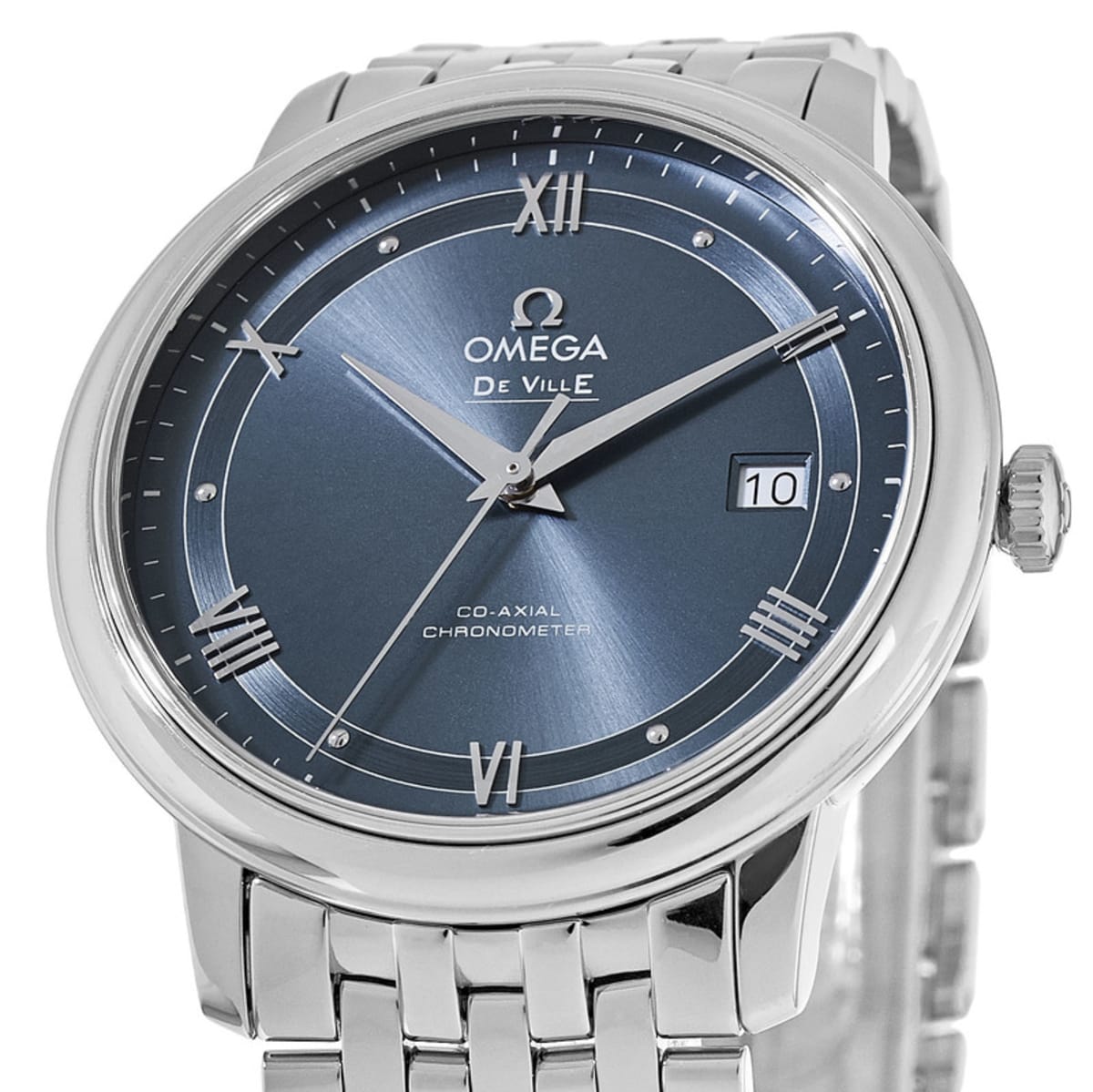 Omega De Ville Prestige Co-Axial Blue Dial Silver Steel Strap Watch for Men - 424.10.40.20.03.002