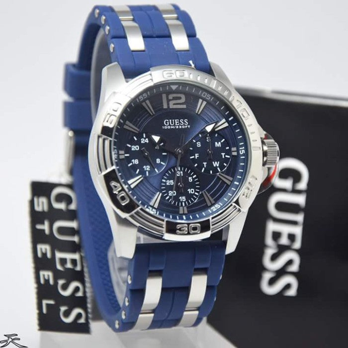 Guess Oasis Multifunction Blue Dial Two Tone Steel Strap Watch for Men- W0366G2