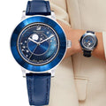 Swarovski Octea Lux Moon Crystal Blue Dial Blue Leather Strap Watch for Women - 5516305