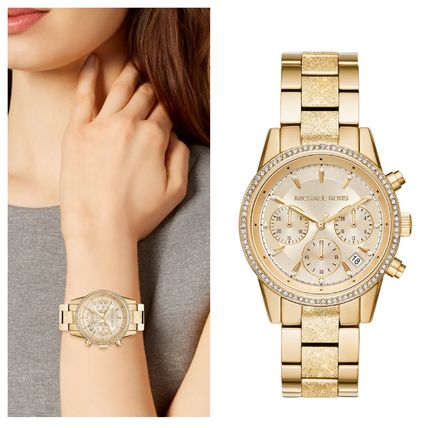 Michael Kors Ritz Gold Dial Gold Steel Strap Watch for Women - MK6356